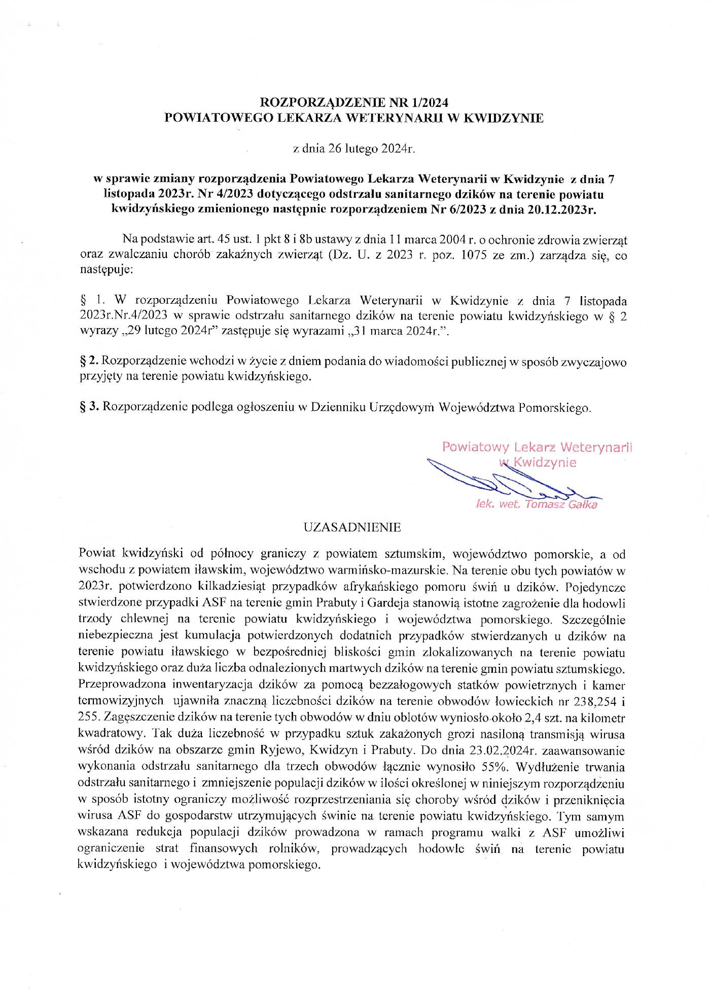 Rozporządzenie PLW Kwidzyn nr 1- 2024