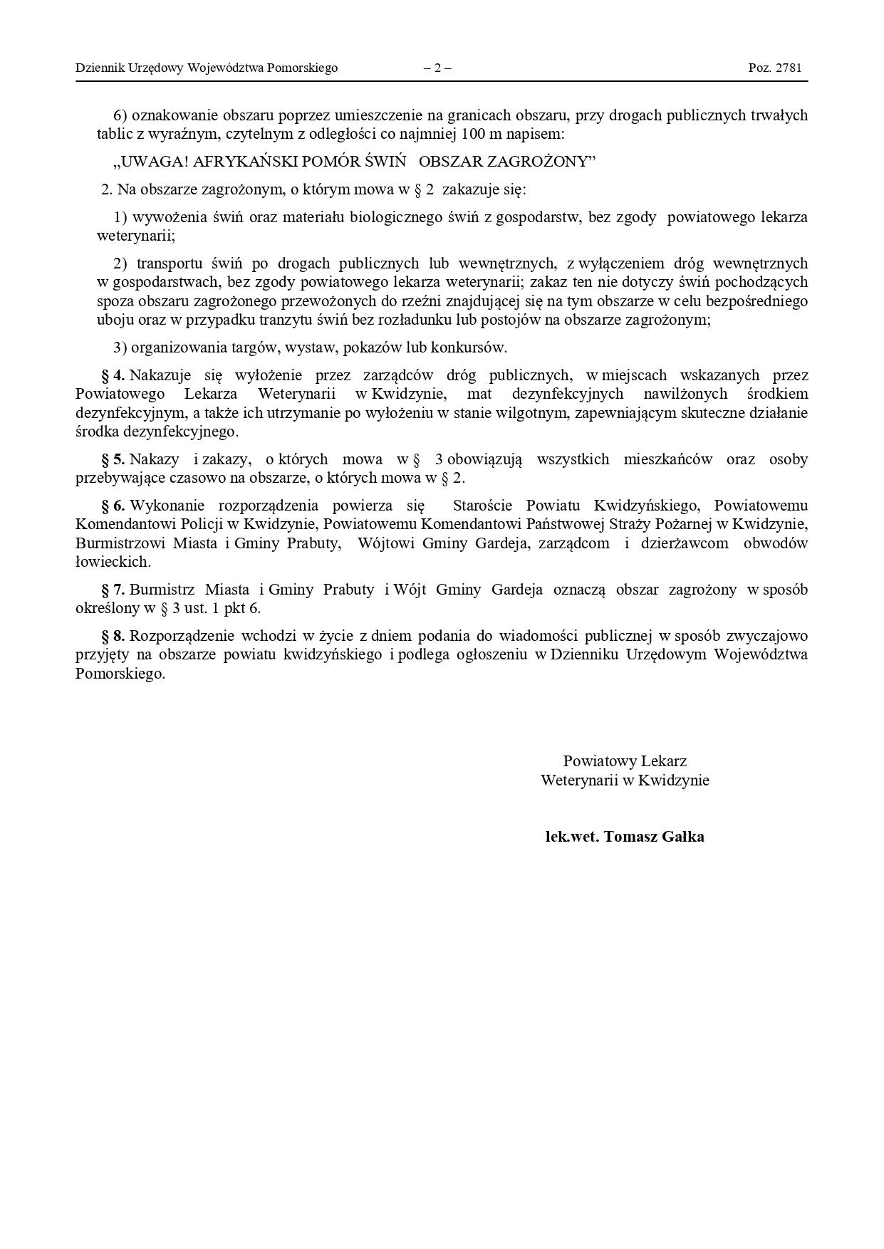 Rozporządzenie 5-2024 PLW Kwidzyn ws zwalczania asf na terenie gmin Gardeja i Prabuty_page-0002