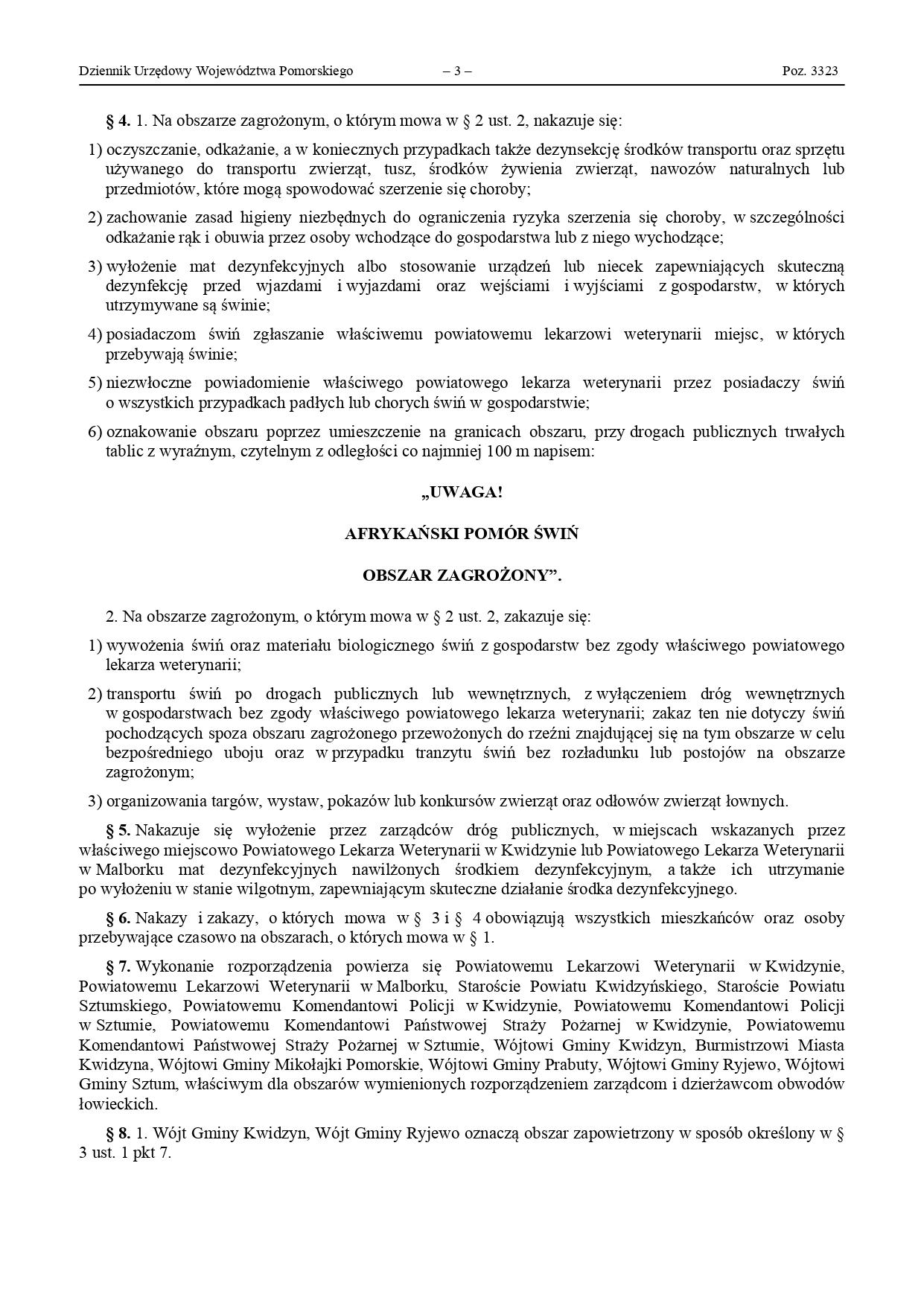 Rozporządzenie Wojewody Pomorskiego ws zwalczania ASF  3