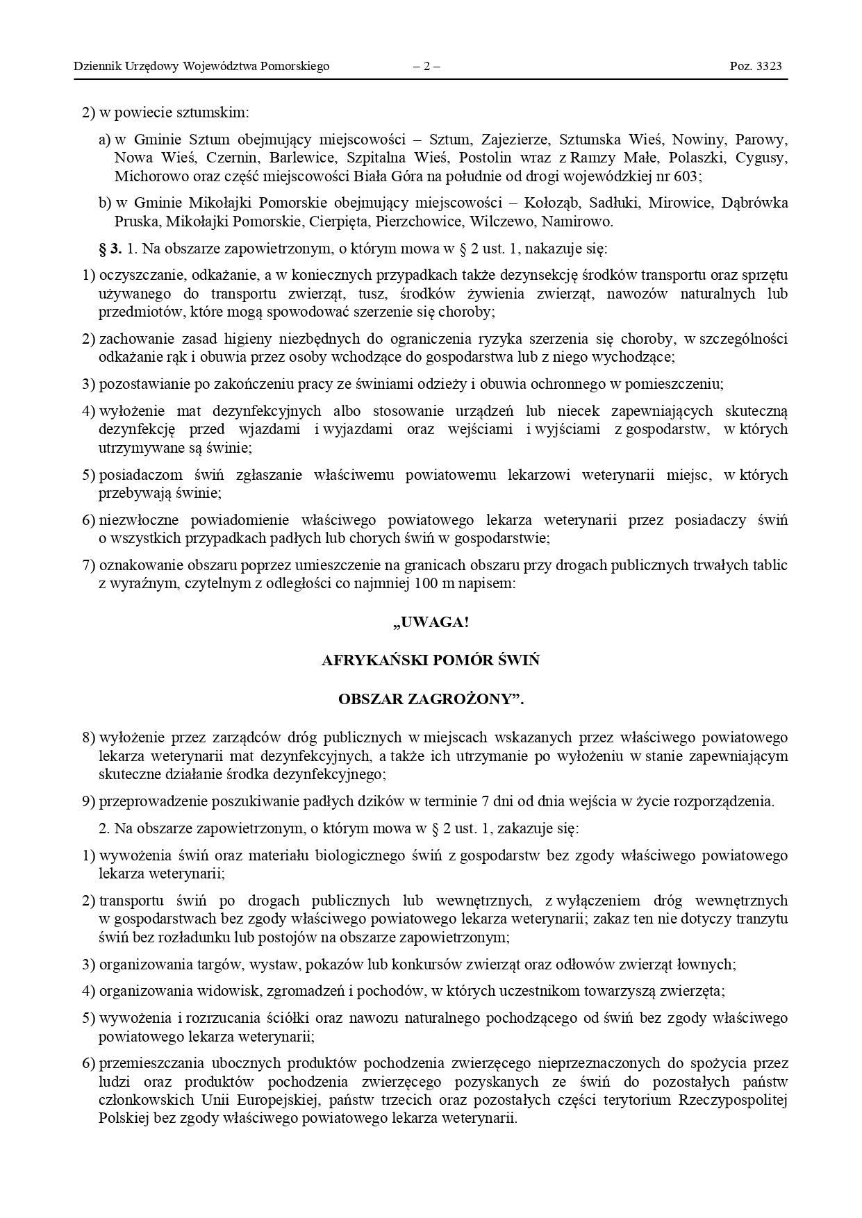 Rozporządzenie Wojewody Pomorskiego ws zwalczania ASF 2