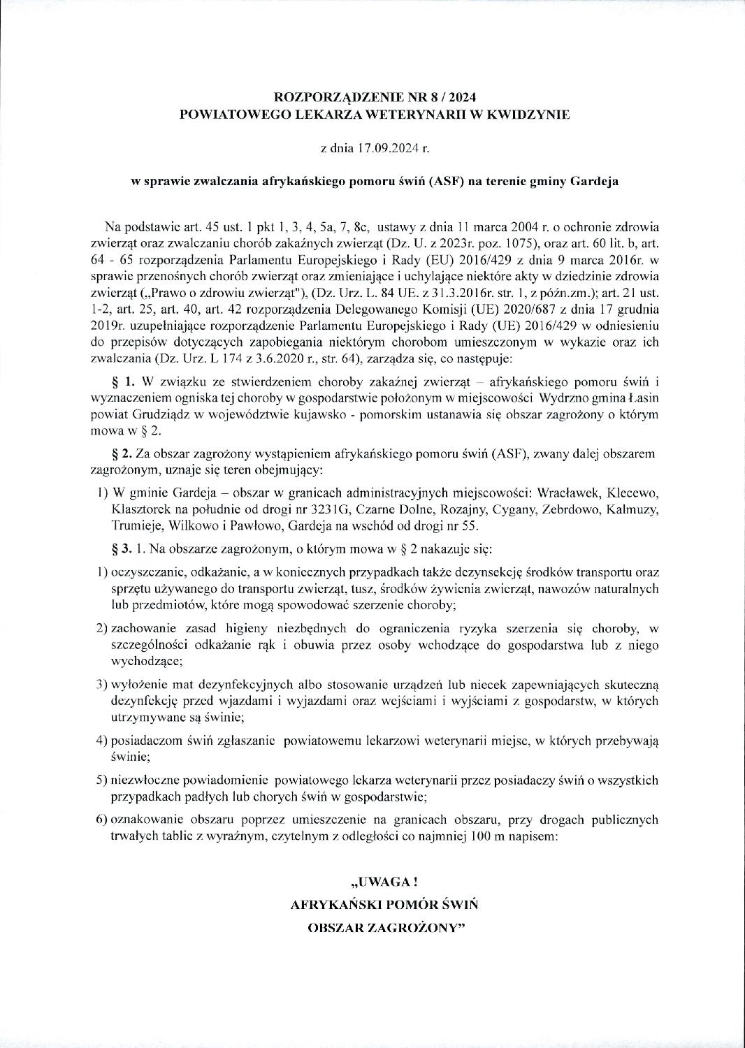 Rozporządzenie nr 8-2024 PLW w Kwidzynie _0001